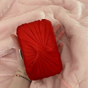 Classic Red Silk Evening Prom Event Clutch Purse